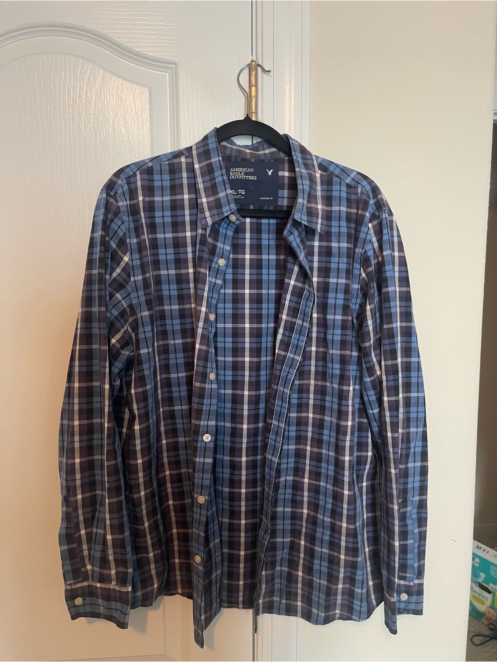 American Eagle Blue Plaid Long-Sleeve Shirt Men’s Size XL